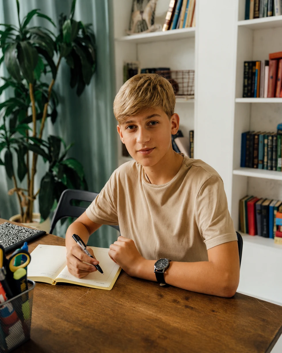 Adolescente estudiando en casa